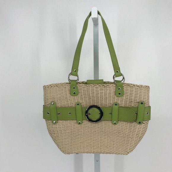 Rafe Handbags - Rafe Wicker Lime Green Belt Buckle Purse Handbag Y2K Palm Beach